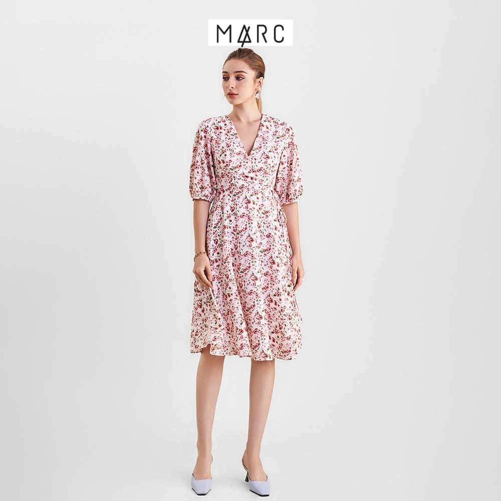 Đầm nữ MARC FASHION họa tiết hoa tay phồng cột dây eo CBHH0350