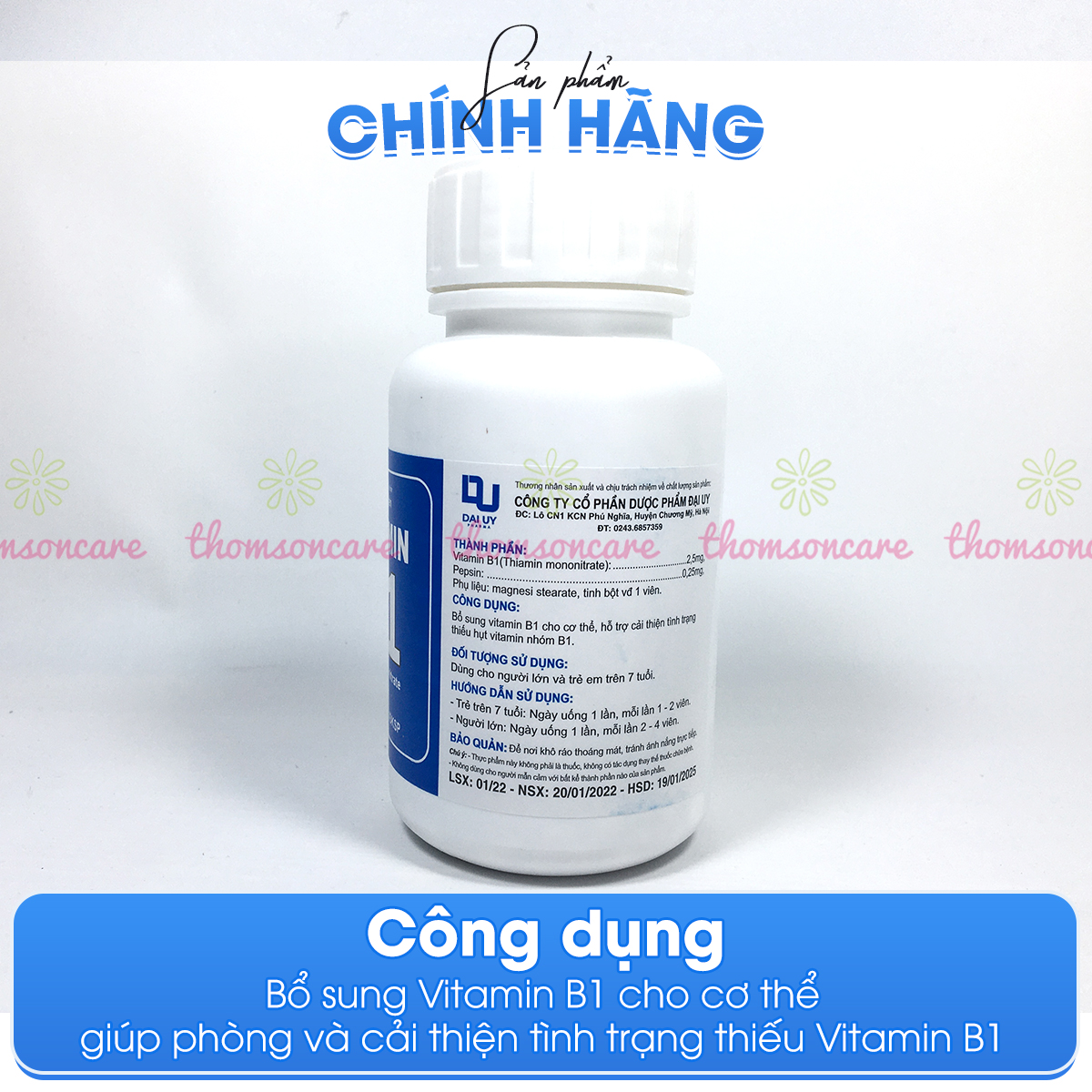 Vitamin B1 lọ to 1800 viên nén, bổ sung vtm b1, tốt cho tiêu hóa, mọc tóc cho trẻ em và người lớn