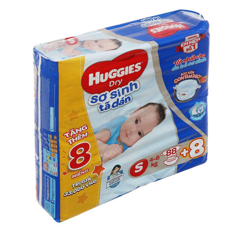 Tã dán sơ sinh Huggies size S 88 miếng (từ 4 - 8 kg)