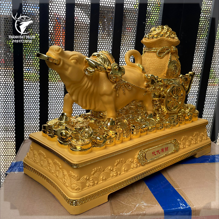 Tượng Trâu Vàng Kéo Tài Lộc Size 42, Quà Tặng Tân Gia Khai Trương Sinh Nhật Tặng Sếp Tặng Đối Tác , Người Tuổi Sửu