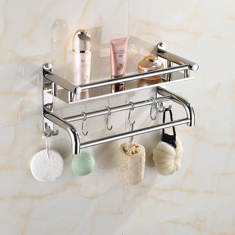 Kệ để đồ nhà tắm có móc treo INOX 304