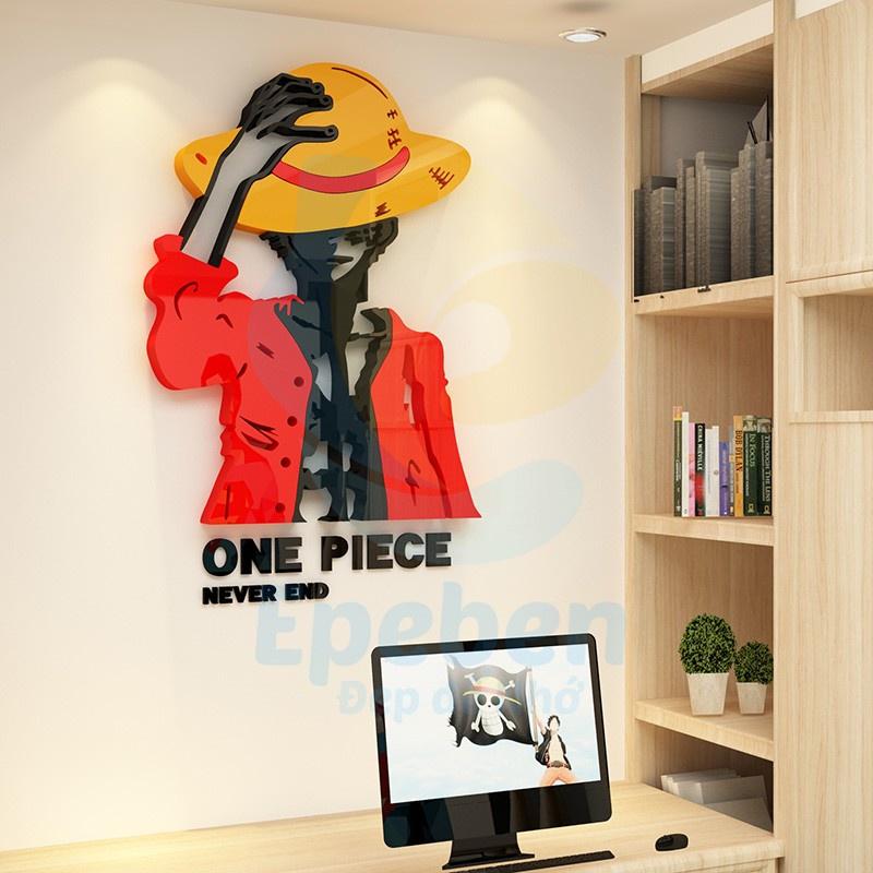Tranh dán tường mica 3d decor khổ lớn one piece luffy mũ rơm trang trí quán game phòng game thủ
