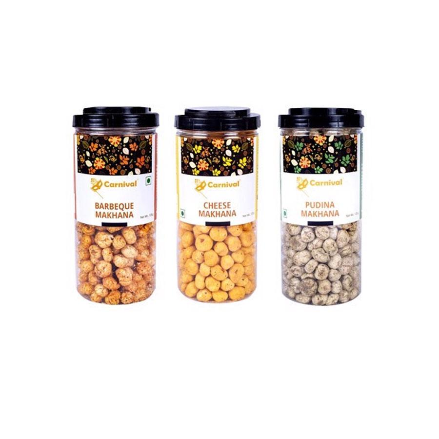 Combo Hạt sen nổ phồng Makhana 3 loại 125GRX3  vị Đồ nướng + Phô Mai + Bạc hà