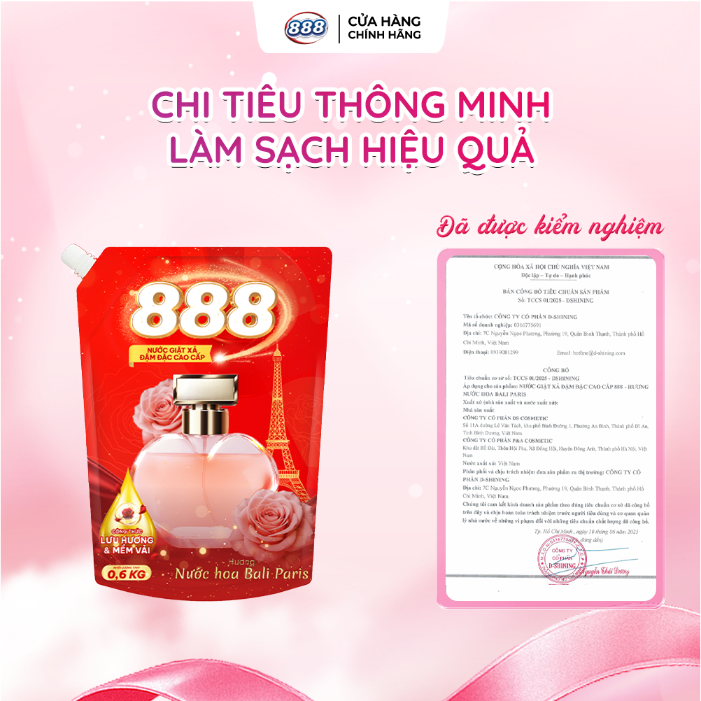 Combo 4 Túi Nước Giặt Xả 888 Hương Nước Hoa Bali Paris Cao Cấp 0.6kg/Túi