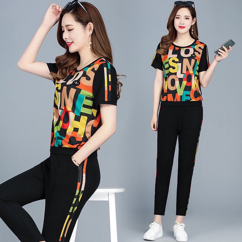 SET BỘ THUN THỂ THAO PHỐI CHỮ MÀU THỜI TRANG SIZE 45KG ĐẾN 70KG