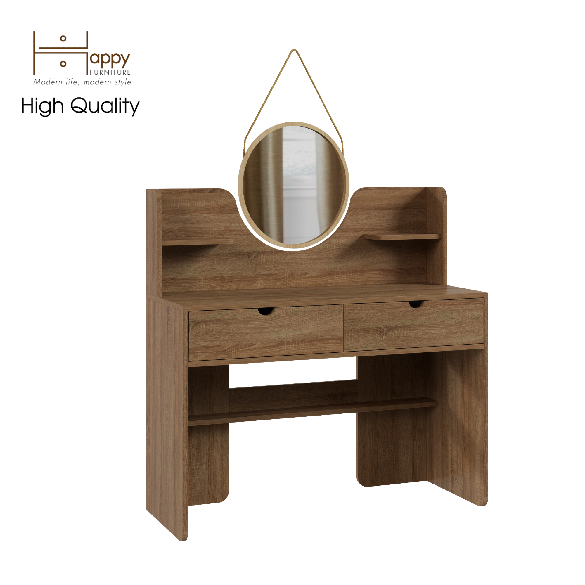 [Happy Home Furniture] CIRCLE , Bàn trang điểm 2 ngăn kéo - kèm gương, 110cm x 45cm x 111cm ( DxRxC), BAN_047
