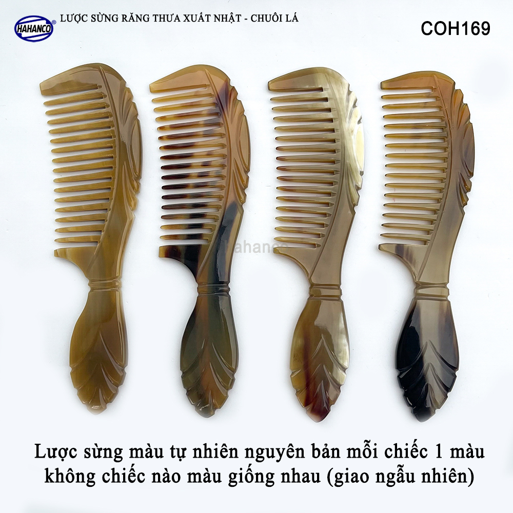 Lược Sừng Răng Thưa Chuôi Lá chải tóc, xoăn, rối, xù, mát xa đầu - COH169