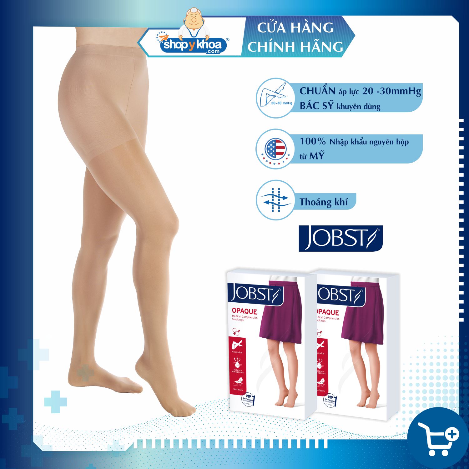 Combo 2 đôi Vớ y khoa quần JOBST Opaque - Mỏng, màu da, hở ngón, 20-30 mmHg, giãn tĩnh mạch chân