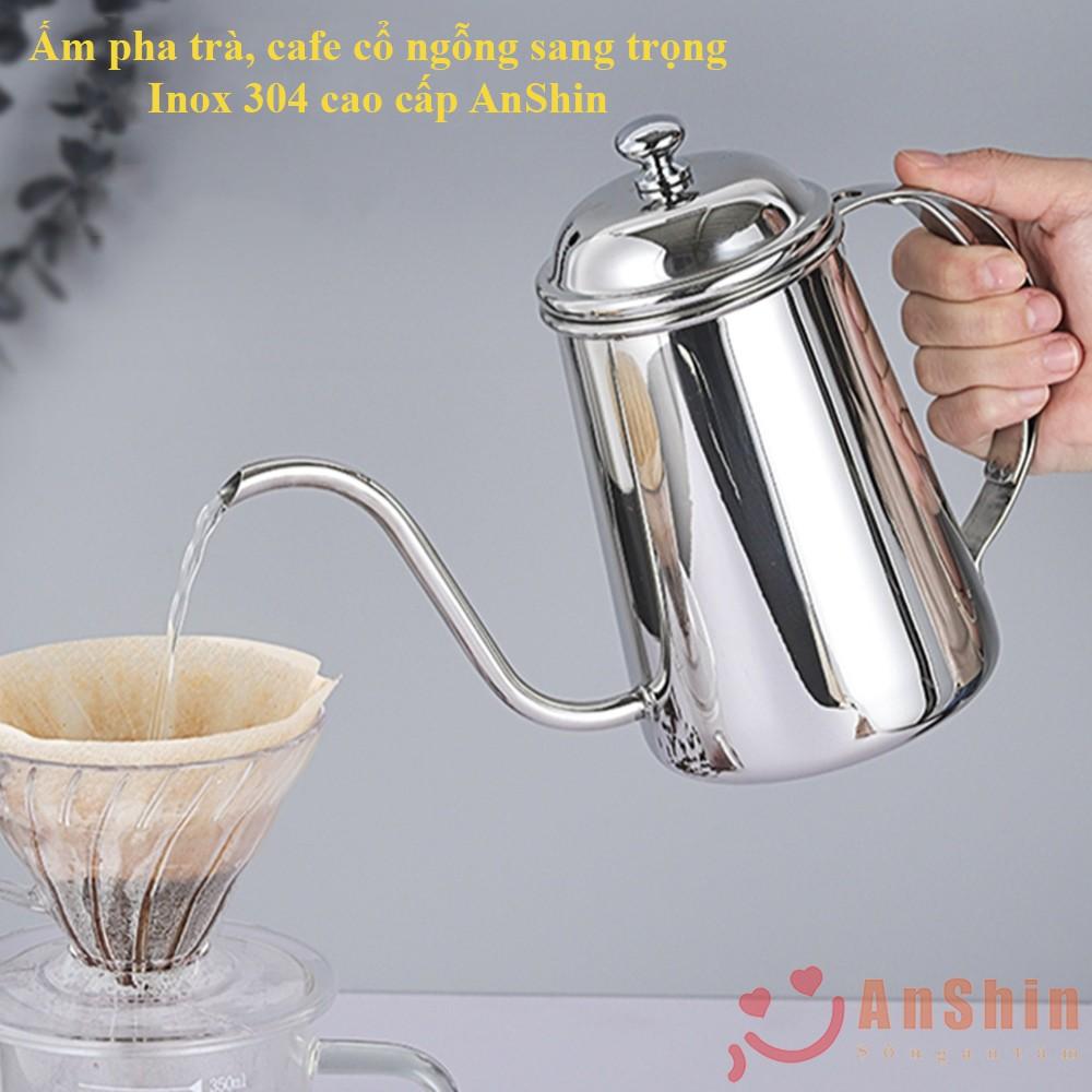 Bình cổ ngỗng pha cafe 650ml Inox 304 cao cấp chính hãng AnShin