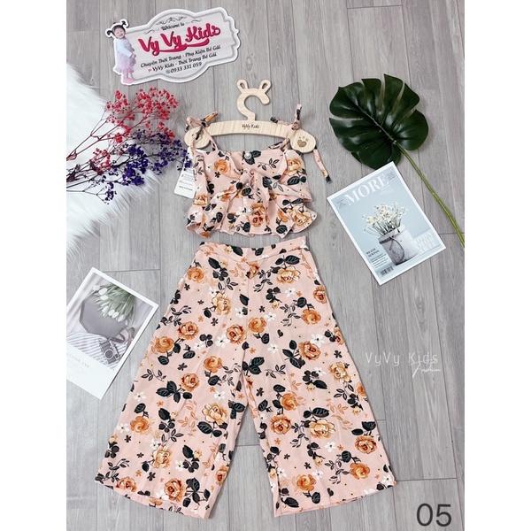 Set đồ bé gái, sét bé gái áo 2 dây hoa quần ống rộng VyVy Kids Fashion