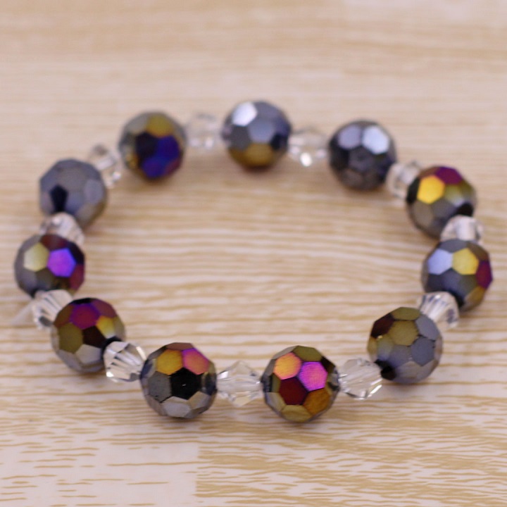 Vòng tay pha lê xám đen cắt giác 10 ly pha lê trắng CTFLXEGFLTRG10