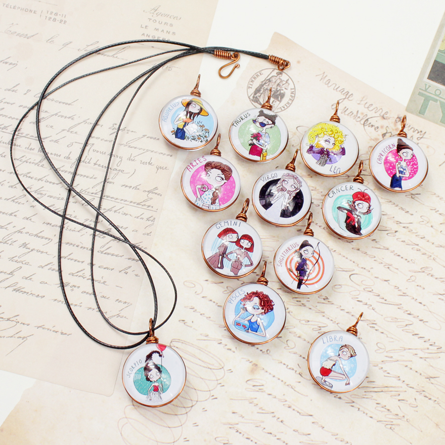 Dây chuyền 12 cung hoàng đạo Zodiac màu sắc tươi sáng hình chibi 06647-DC0010