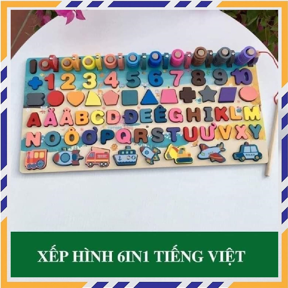 Đồ Chơi Trẻ Em, Đồ Chơi Gỗ, Bảng Gỗ Thông Minh 6in1 Đồ Chơi Giúp Bé Phát Triển Trí Não Giáo Dục Theo Phương Pháp Montessori