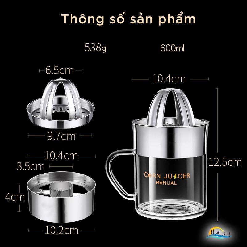 Vắt cam inox bằng tay cao cấp bình thủy tinh kháng khuẩn dễ dàng nhanh chóng tinh khiết tách hạt ngô đa năng HADU