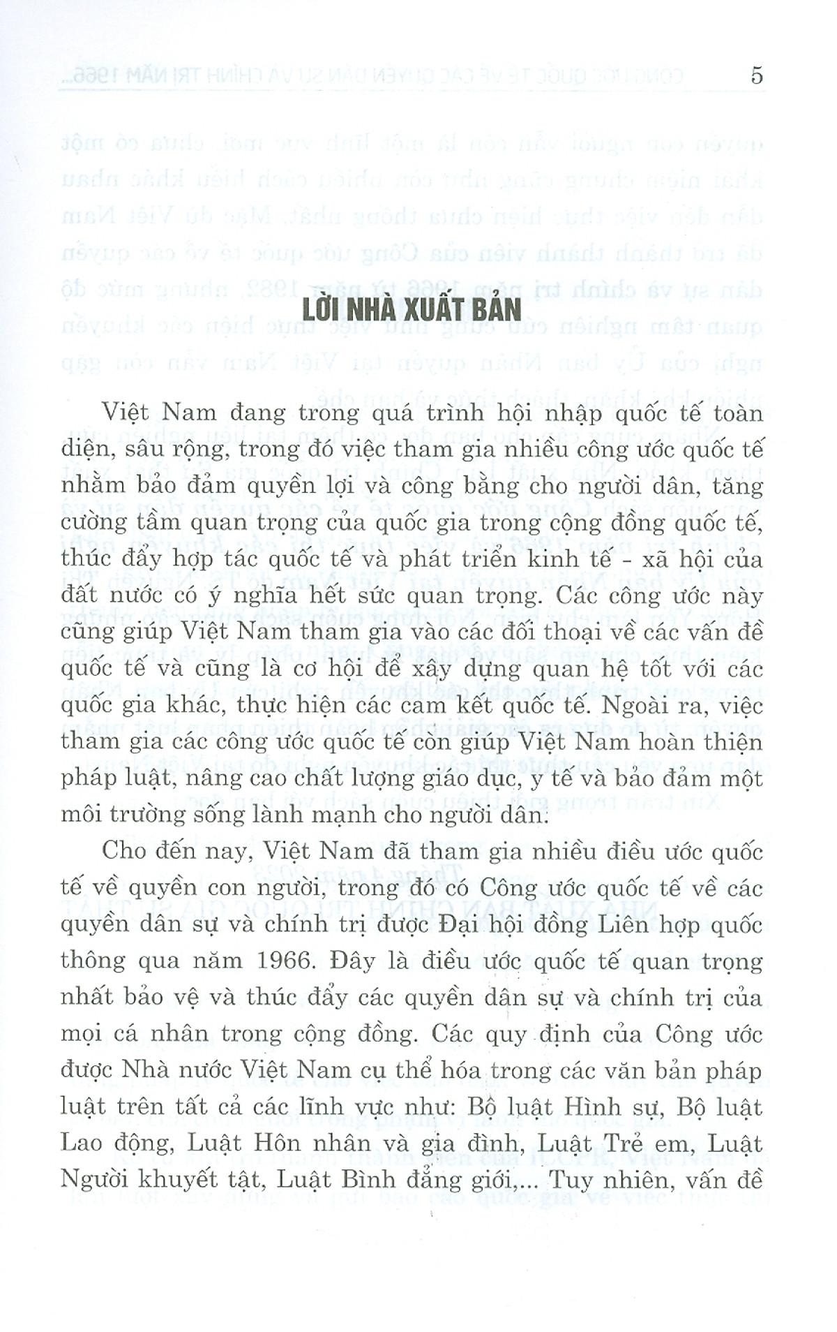 Công Ước Quốc Tế Về Các Quyền Dân Sự Và Chính Trị Năm 1966 Và Việc Thực Thi Các Khuyến Nghị Của Ủy Ban Nhân Quyền Tại Việt Nam