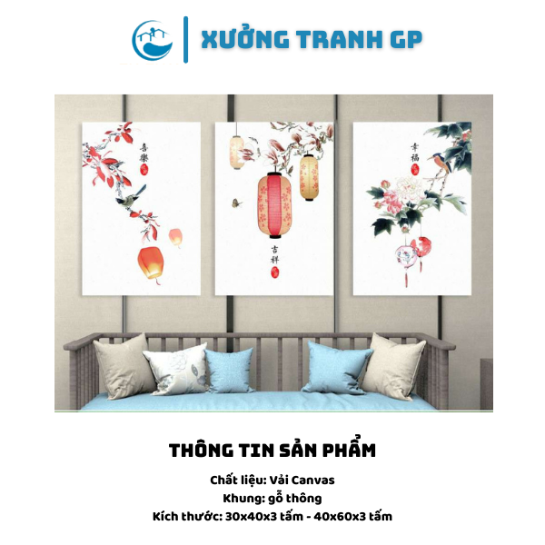 Tranh Canvas Treo Tường - Bộ 3 Tấm Đèn Lồng