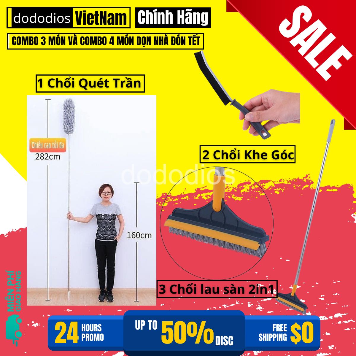 Combo Dọn Nhà 4 Món : Chổi Chà Cọ Nhà Vệ Sinh + Chổi Quét Trần Nhà + Bàn Chải Khe Hở Góc Cạnh + Khăn Lau Xe Ô Tô Cao Cấp
