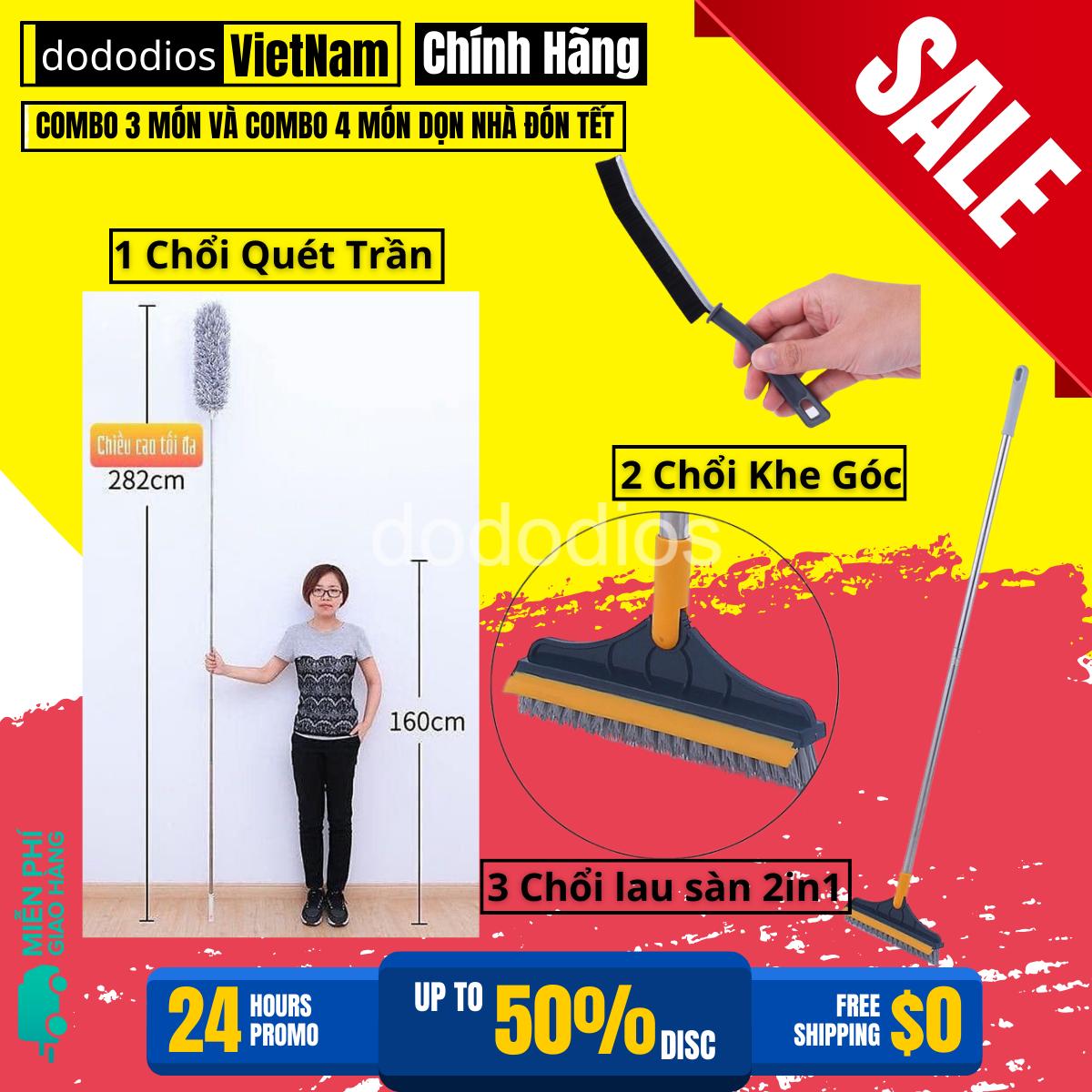 Combo Dọn Nhà 4 Món : Chổi Chà Cọ Nhà Vệ Sinh + Chổi Quét Trần Nhà + Bàn Chải Khe Hở Góc Cạnh + Khăn Lau Xe Ô Tô Cao Cấp