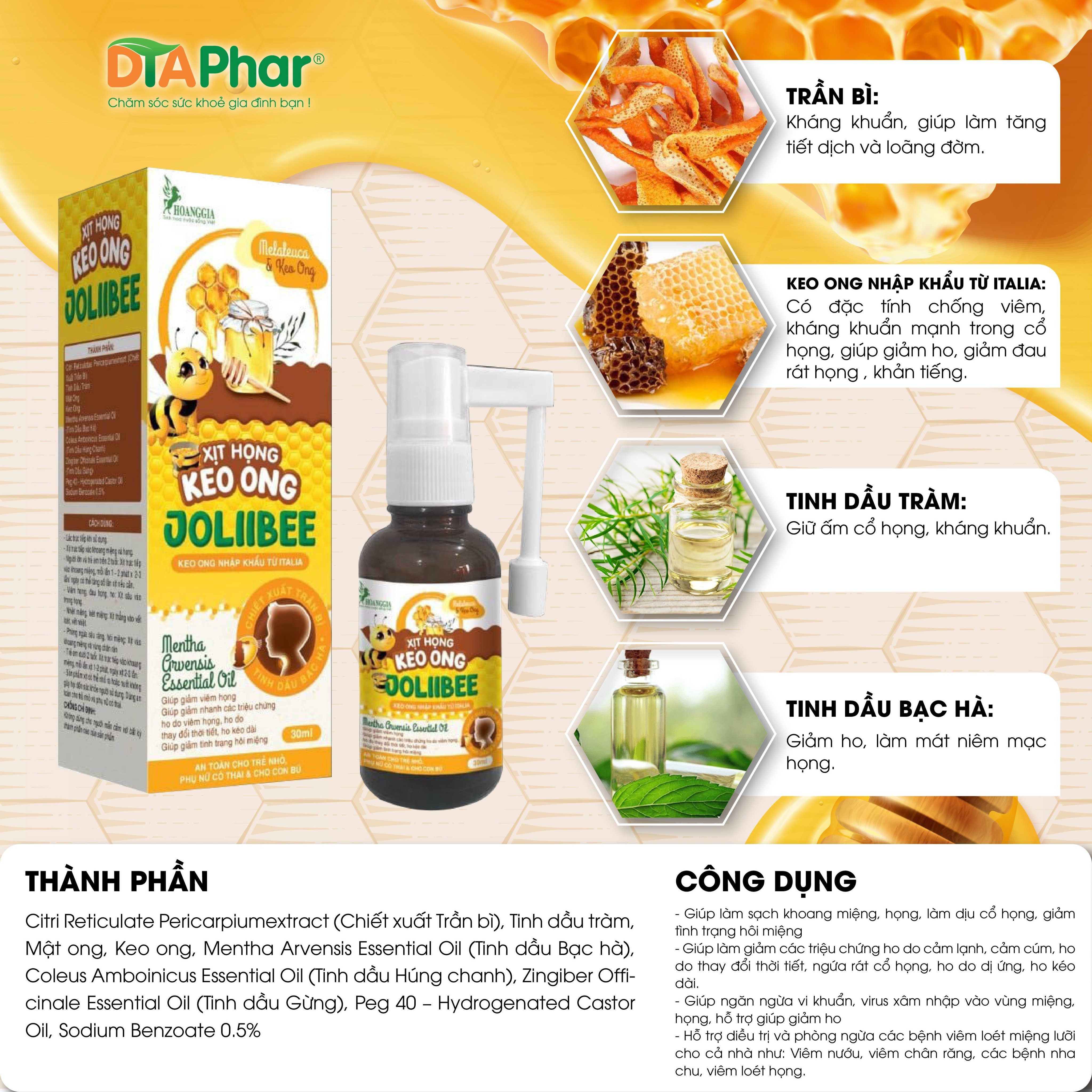 Xịt họng Jolliibee Hỗ trợ giảm dứt cơn đau họng khàn tiếng do ho kéo dài Chai 30ml Tâm An Pharma