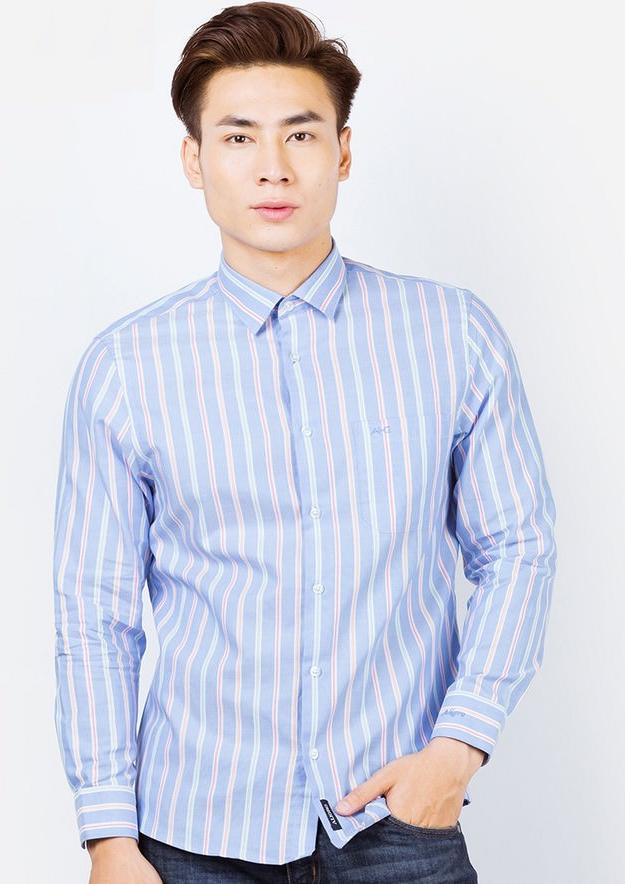 Ao sơ mi nam dài tay ALIGRO 100% chất cotton xanh da trời cổ bẻ dáng ôm body ALGS106