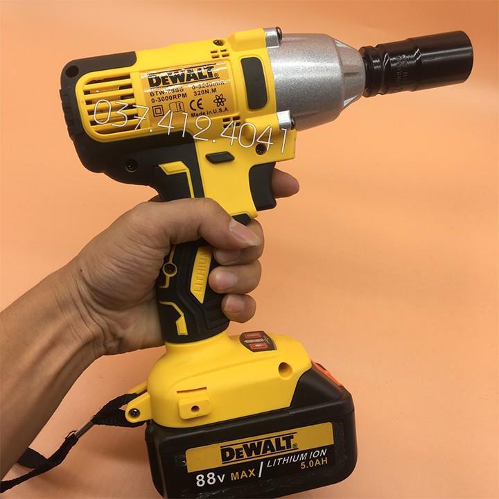 Máy Siết Bulong dùng Pin Dewalt 88v 100% Đồng, TẶNG 1 KHẨU 22mm, Máy Khoan Pin - Máy Siết Bu lông Pin 10 cell