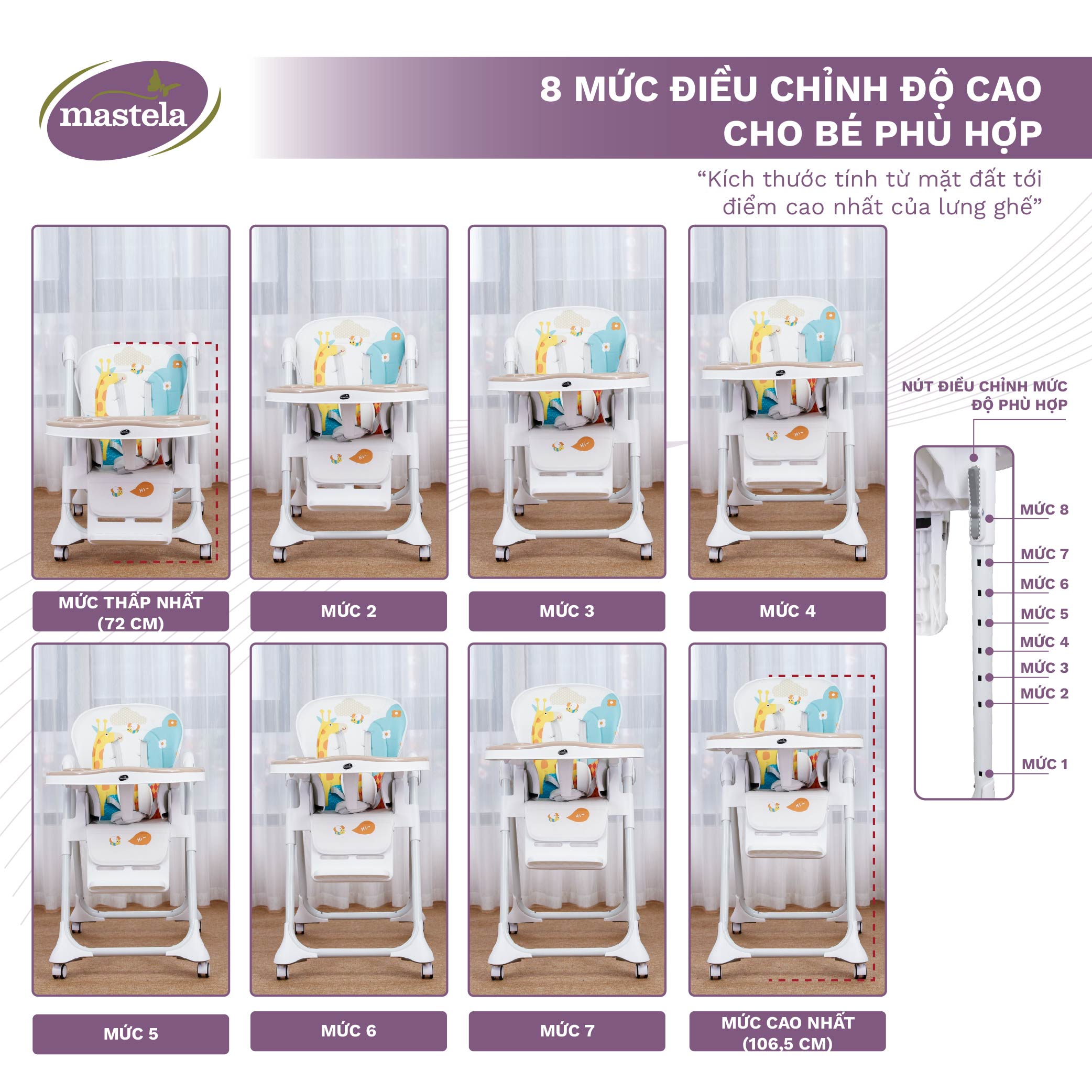 Ghế Ăn Dặm Mastela 1015 Cao Cấp, Điều Chỉnh Độ Cao - Chính Hãng