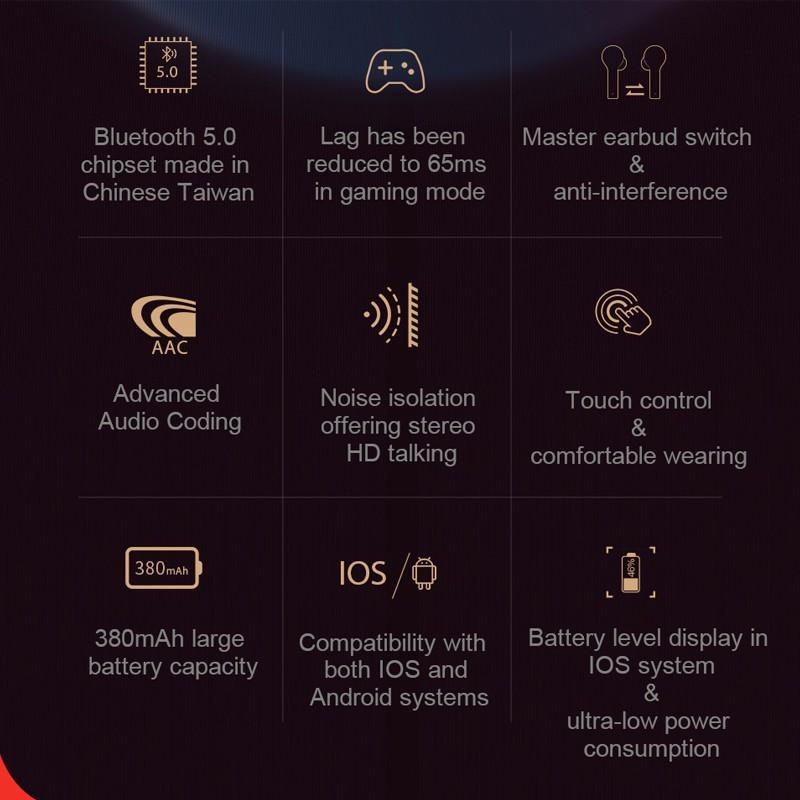 Tai nghe QCY T5 không dây chơi game giảm tiếng ồn có Mic