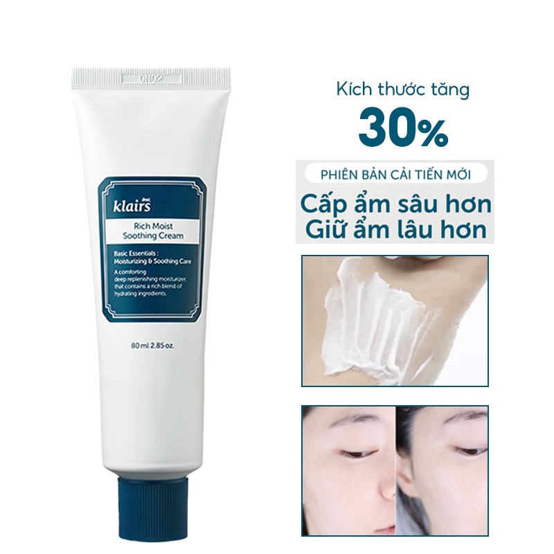 Combo 2 Sản Phẩm Cấp Ẩm, Làm Dịu Da Dear, Klairs Rich Moist Soothing (Serum 80ml + Kem 80ml)