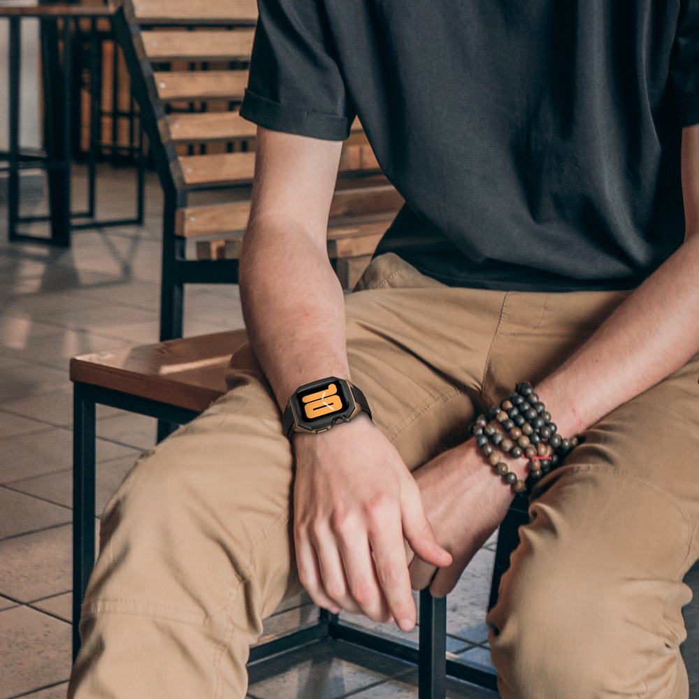 Ốp Case Vỏ Thép Không Gỉ bảo vệ tích hợp dây đeo Fluororubber cho Apple Watch Series 10 Size 46mm - Hàng Chính Hãng