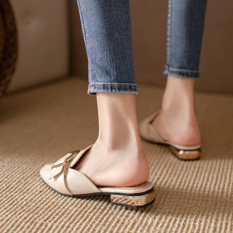 Genuine genuine soft leather Baotou half slippers women's summer 2021 new versatile outdoor slippers women's summer wear