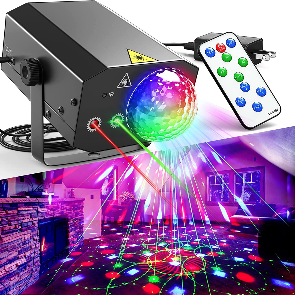 Đèn Laser Ánh Sáng laze Cảm Biến Âm Thanh, Kết Hợp LED Xoay 7 Màu Dùng Trang Trí Vũ Trường, Phòng karaoke - HÀNG CHÍNH HÃNG MINIIN