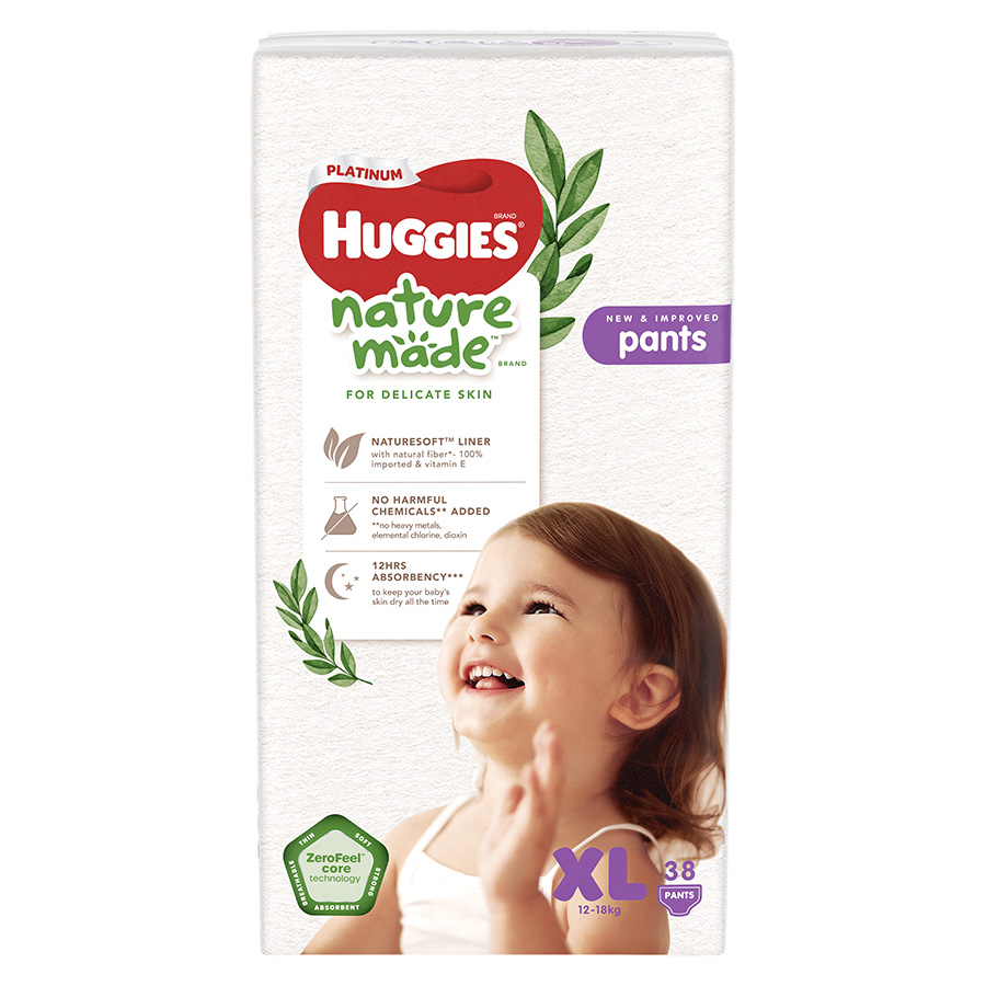 Combo 3 Tã Quần Siêu Cao Cấp Huggies Platinum Nature Made XL38 (38 Miếng)