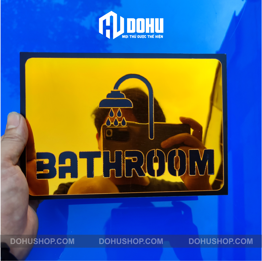 Bảng bathroom, bảng nhà tắm gương vàng - có sẵn keo dán