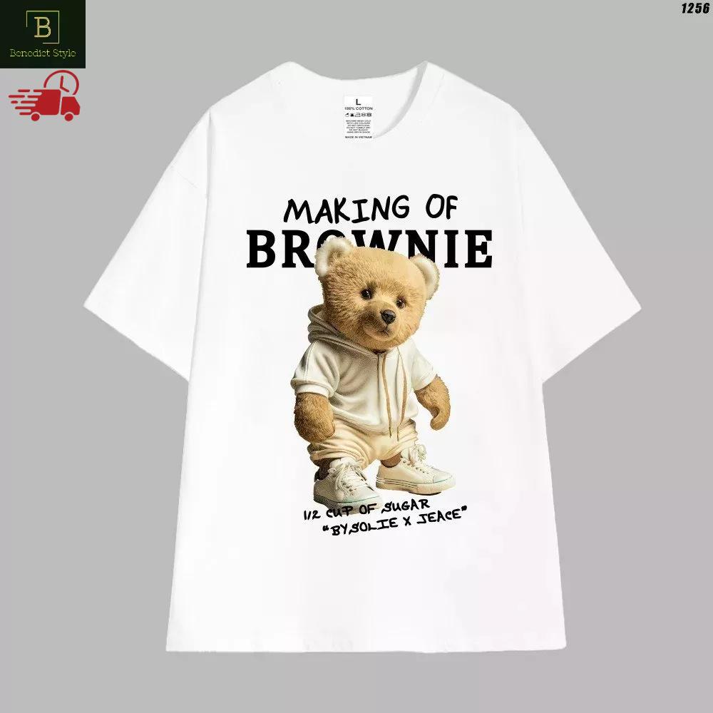 Cao cấp - Áo thun tay lỡ unisex nam nữ oversize in hình gấu Teddy dễ thương