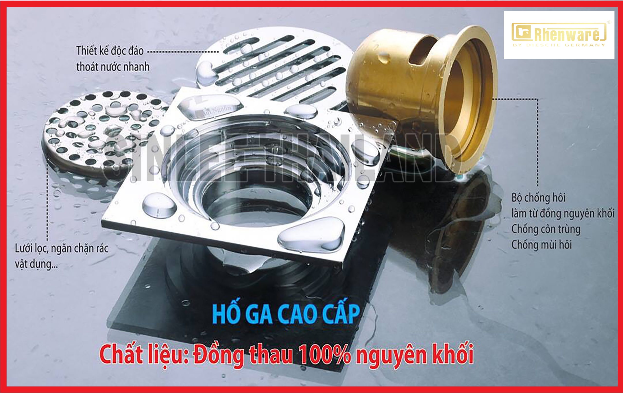 Thoát Sàn INOX 304  Chống Mùi Hôi Cao Cấp  RHENWARE