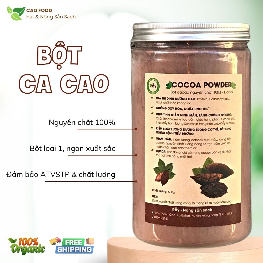 [500GR] Bột Cacao Đaklak CAO FOOD nguyên chất 100% loại đặc biệt thơm ngon