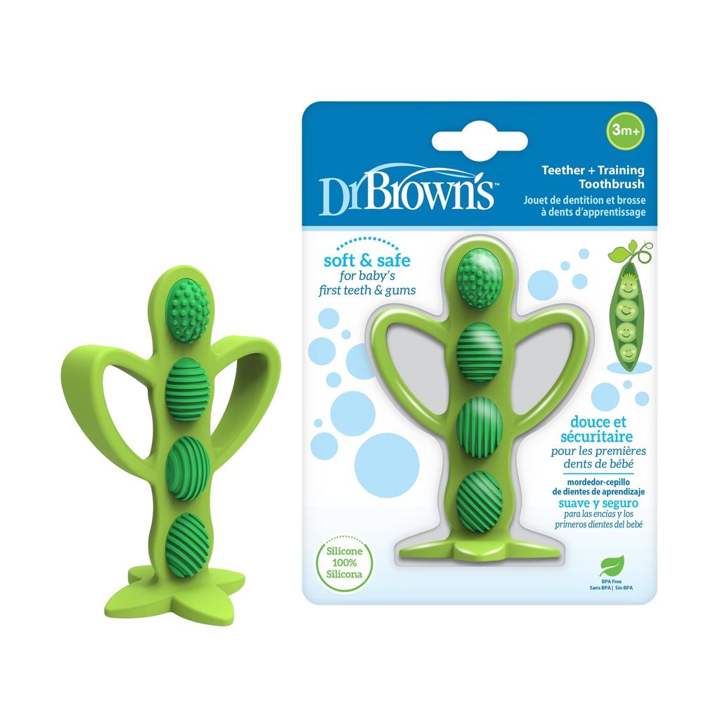 Gặm nướu + bàn chải đánh răng Dr.Brown’s 2 trong 1 100% silicone – Đậu Xanh Peapod