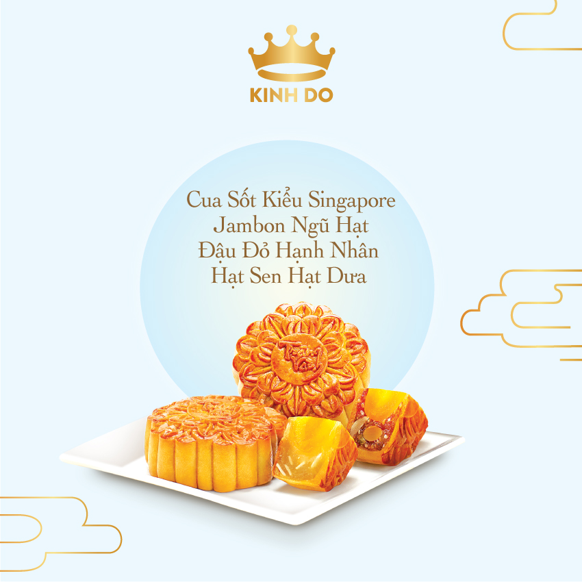 Hộp bánh trung thu Kinh Đô - Trăng vàng Hồng Ngọc An Nhiên (4 bánh x 160gr) + Tặng bộ lồng đèn, đầu lân, mặt nạ ông địa