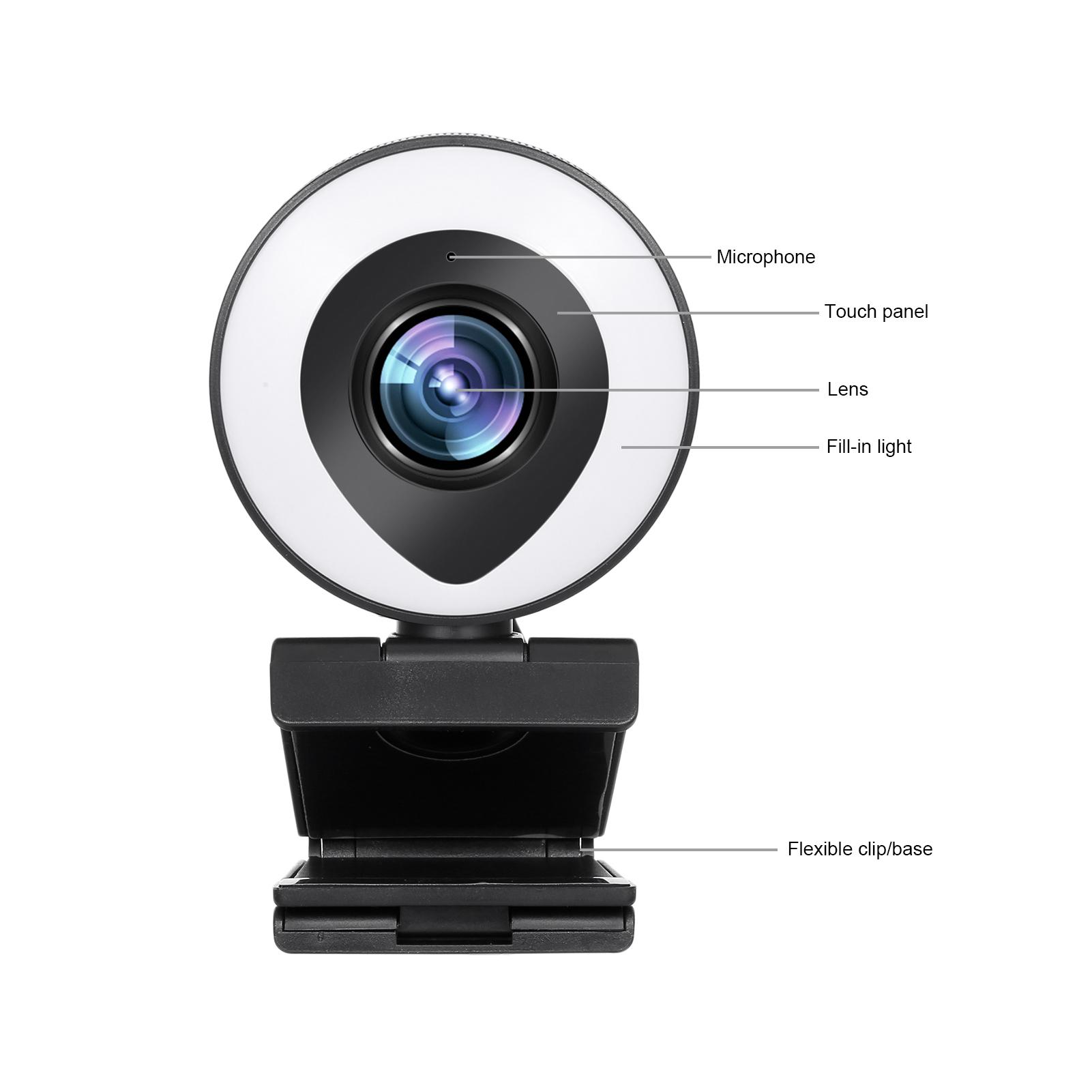 Webcam Streaming 1080P Full HD with Dual Microphone and Ring Light, USB Web Camera Stream with Tripod for Laptop