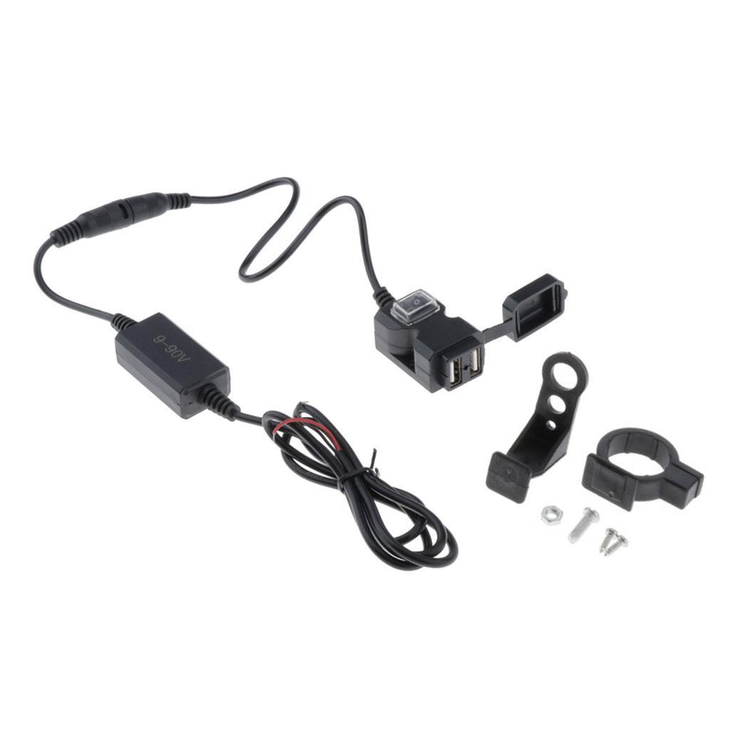 Waterproof Dual USB Handlebar Charger Socket w / Switch & Mount 9-90V