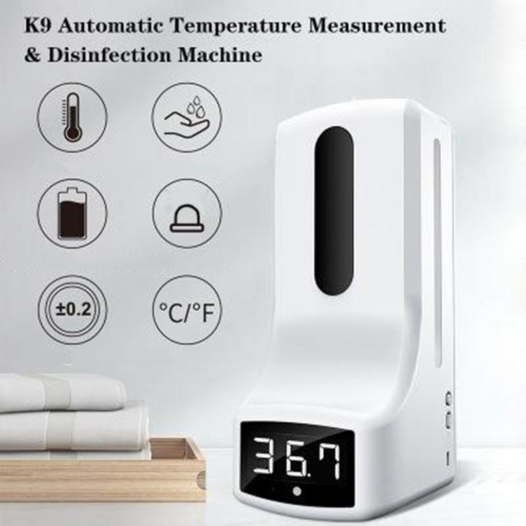 Wall-Mounted Body Thermometer Soap Dispenser, Non-Contact Digital Temperature Measurement with Alarm for Schools Offices Shops