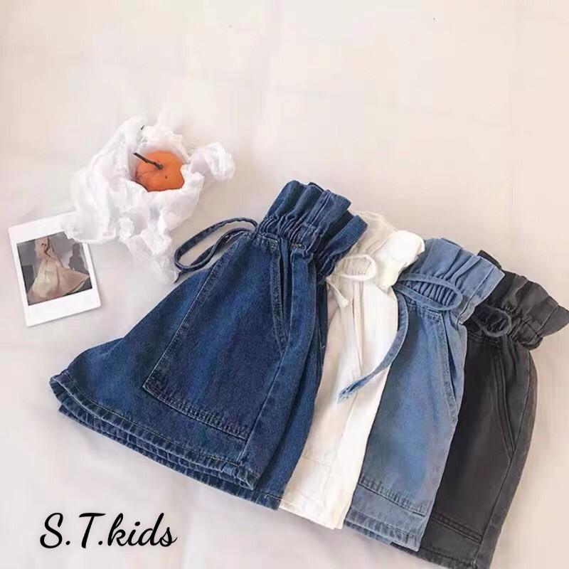 Quần short jean cạp cao nơ xinh - chất jean đẹp siêu xịn đủ Size cho bé gái (size đại)