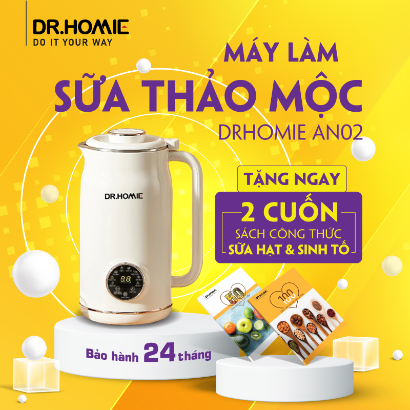 [Hàng Chính Hãng] Máy Nấu Sữa Thảo Mộc DrHomie AN02 - Máy Làm Sữa Hạt Tiện Dụng, Đa Chức Năng