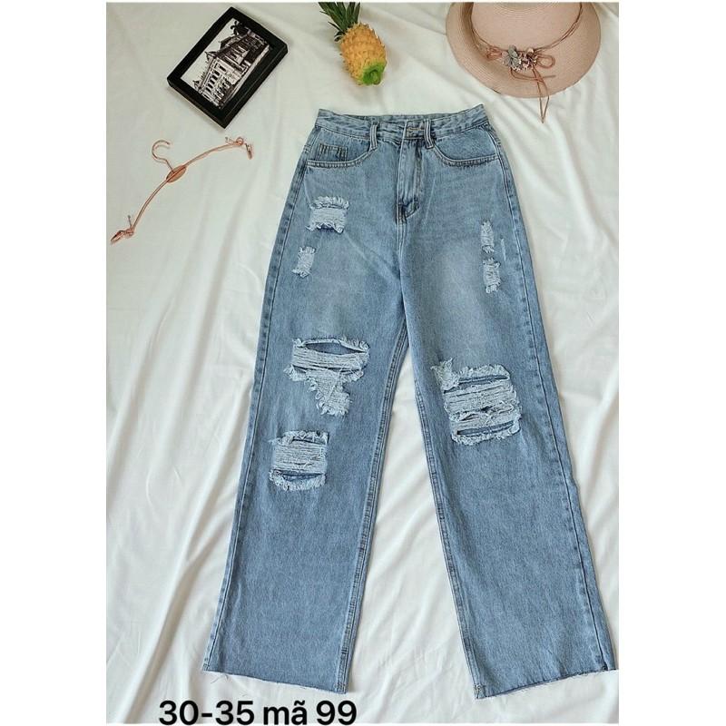 Quần baggy jean nữ ️  ️ Quần baggy jean nữ ống rộng suông kiểu rách size Bigsize đến 80kg MS99 - 2Kjean