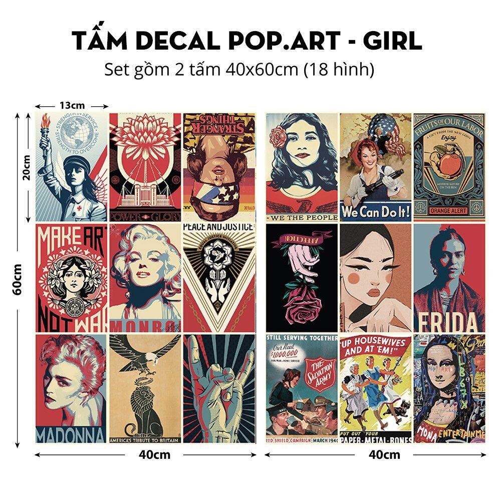 Decal poster vintage nguyên tấm hiện đại trí nội thất quầy bar, tiệm trà chanh POP.ART GIRL 1003