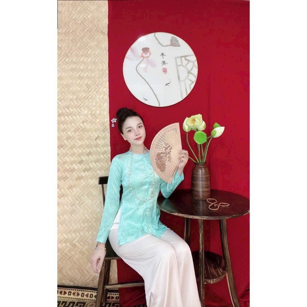 SÉT BỘ BÀ BA CỔ TRÒN TAY DÀI, ÁO LẺ BÀ BA CÀI NÚT TAY DÀI CHẤT VẢI GẤ