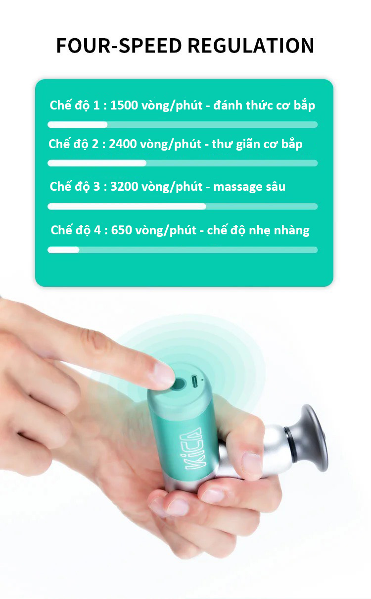 Máy massage mini KICA MINI - KICA K2 MINI thân máy kim loại siêu nhỏ kèm 4 đầu massa silicon và 1 đầu từ tính