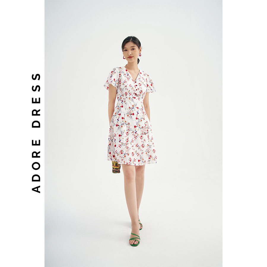 Đầm Mini dresses casual style thô lụa hoa nhỡ trắng 311DR1031 ADORE DRESS
