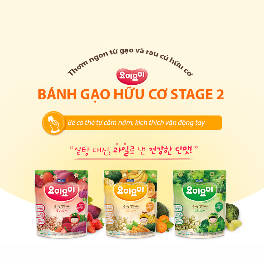 Combo 3 Bịch Bánh Gạo Ăn Dặm Yummy Yummy Cho Bé 12m Nhập Khẩu Hàn Quốc
