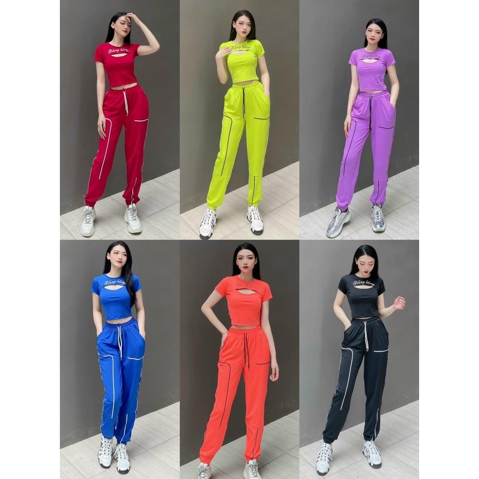 Sét áo croptop quần dài jogger sét thể thao nữ tập nhảy yoga gym zumba siêu xinh